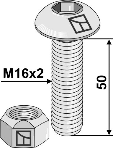 Saucer-head screw with hexagon socket M16x2x50 with self-locking nut
