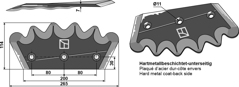 Fodder mixer knives - hard metal faced, left