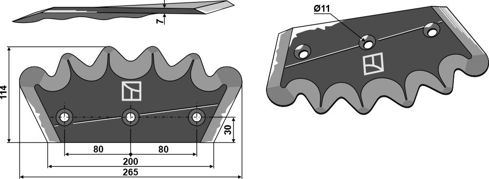 Fodder mixer knives - hard metal faced, left