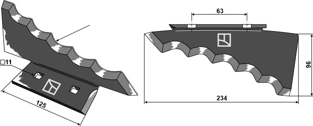 Fodder mixer knives - hard metal faced, right