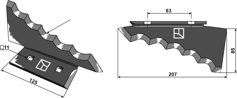 Fodder mixer knives - hard metal faced, right