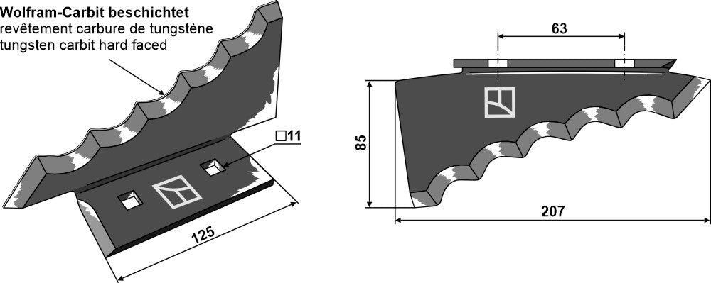 Fodder mixer knives - hard metal faced, left