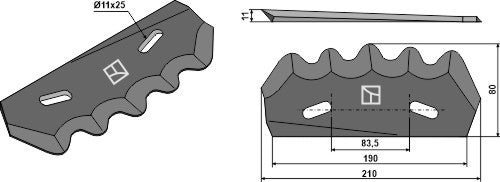 Food mixer knive - hard metal faced, right
