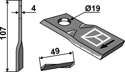 Rotary mower blade 107x49mm