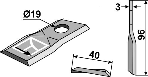 Rotary mower blade 96x40mm