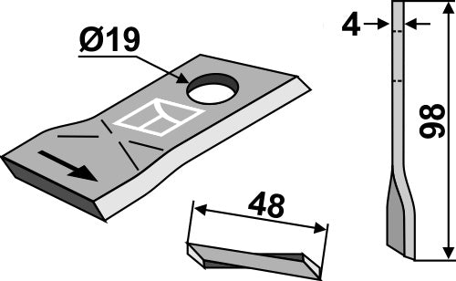 Rotary mower blade 98x48mm