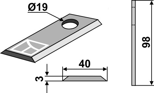 Rotary mower blade 98x40mm