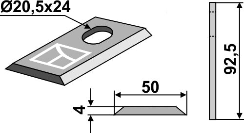 Rotary mower blade 92,5x50mm