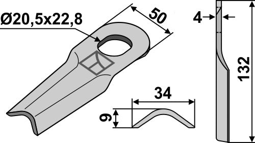 Rotary mower blade 132x34mm