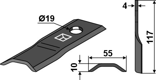 Rotary mower blade 117x55mm