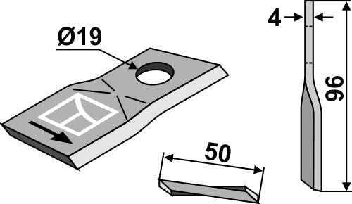 Rotary mower blade 96x50mm