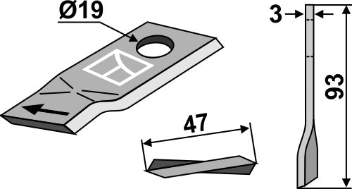 Rotary mower blade 93x47mm