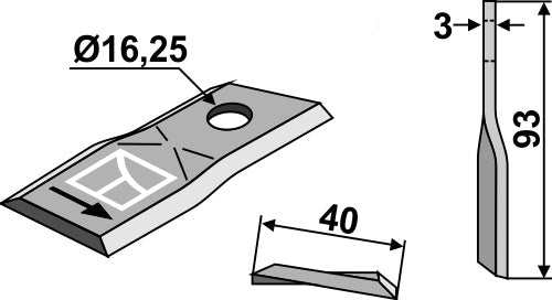 Rotary mower blade 93x40mm