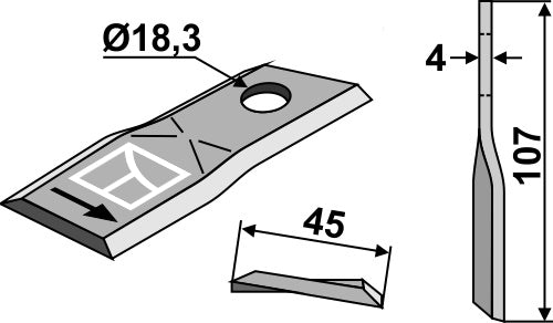 Rotary mower blade 107x45mm