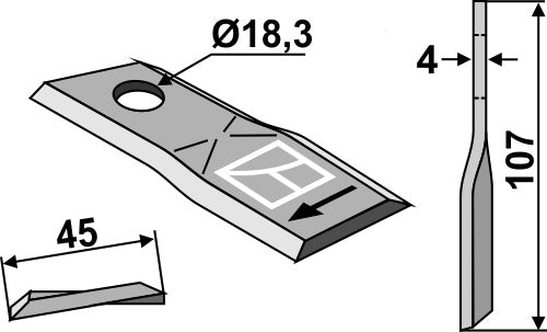 Rotary mower blade 107x45mm