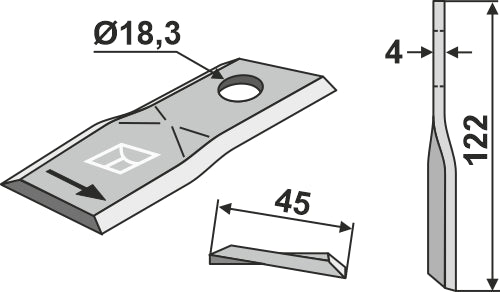 Rotary mower blade 122x45mm