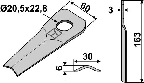 Rotary mower blade 163x60mm