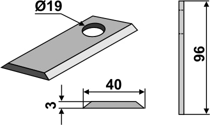 Rotary mower blade 96x40mm