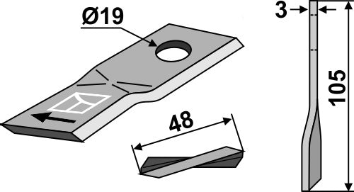 Rotary mower blades 105x48mm