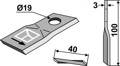 Rotary mower blade 100x40mm