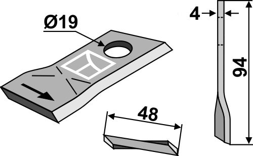 Rotary mower blade 94x48mm