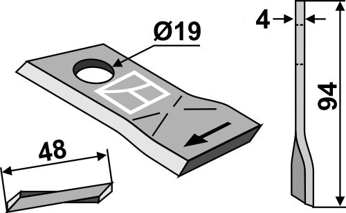 Rotary mower blade 94x48mm