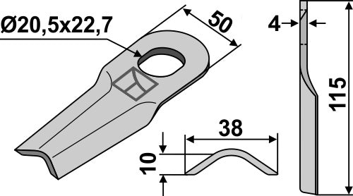 Rotary mower blade 115x38mm
