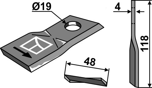 Rotary mower blade 118x48mm