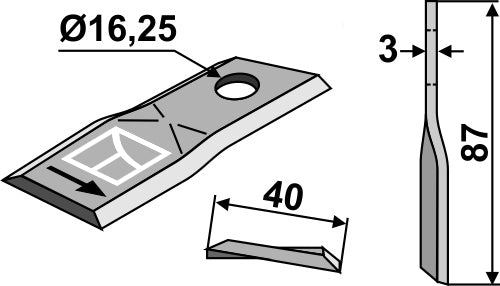 Rotary mower blade 87x40mm