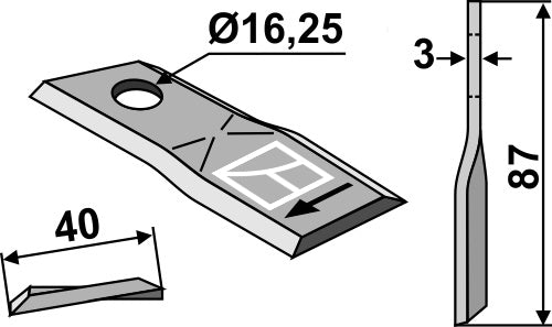 Rotary mower blade 87x40mm