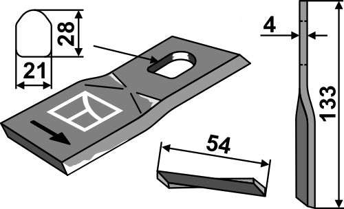 Rotary mower blade 133x54mm