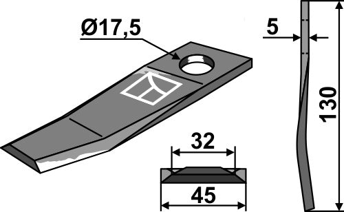 Rotary mower blade 130x45mm