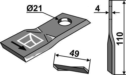 Rotary mower blade 110x49mm