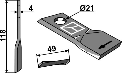 Rotary mower blade 118x49mm
