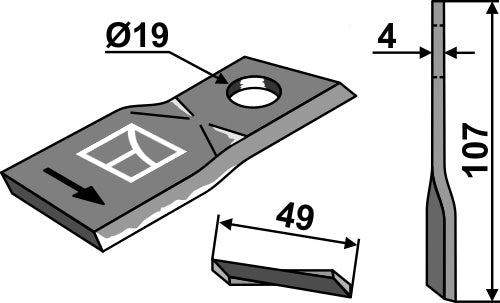 Rotary mower blade 107x49mm