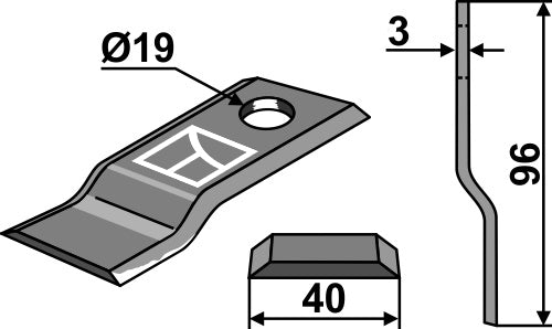 Rotary mower blade 96x40mm
