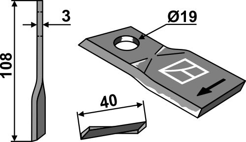 Rotary mower blade 108x40mm
