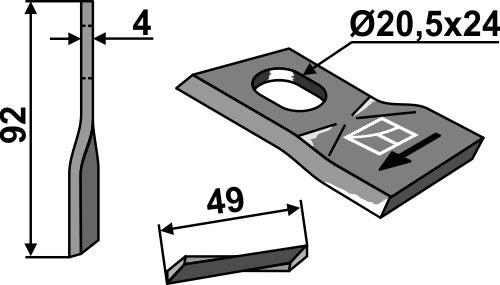 Rotary mower blade 92x49mm