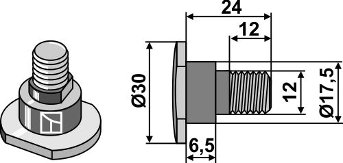 Bolt for rotary mower blades - M12x1,75 - 12.9