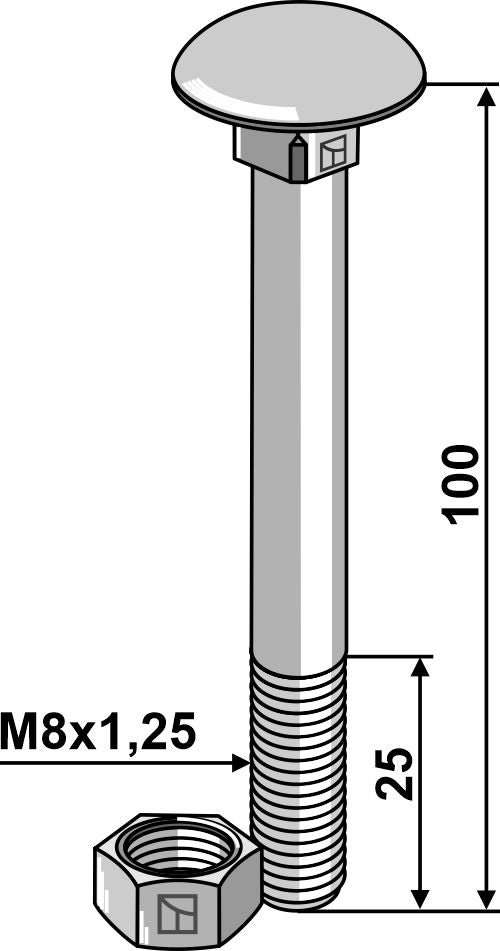 Bolt M8x1,25x100 galvanized with nut