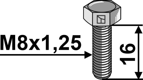 Hexagon bolt M8x1,25x16 without nut - galvanized