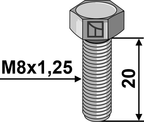Hexagon bolt M8x1,25x20 without nut - galvanized
