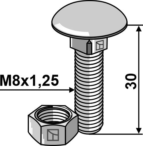 Bolt M8x1,25x30 galvanized with nut