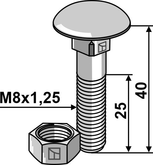 Bolt M8x1,25x40 galvanized with nut