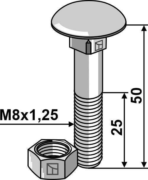 Bolt M8x1,25x50 galvanized with nut
