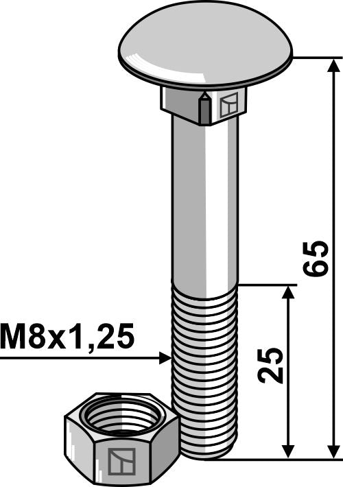 Bolt M8x1,25x65 galvanized with nut