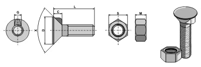Plough bolt DIN 604 M8x1,25x70 and hexagon nut