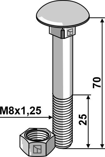 Bolt M8x1,25x70 galvanized with nut