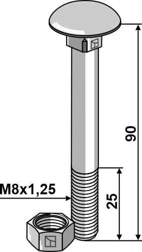 Bolt M8x1,25x90 galvanized with nut