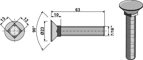 Plough bolt 7/16"x63
